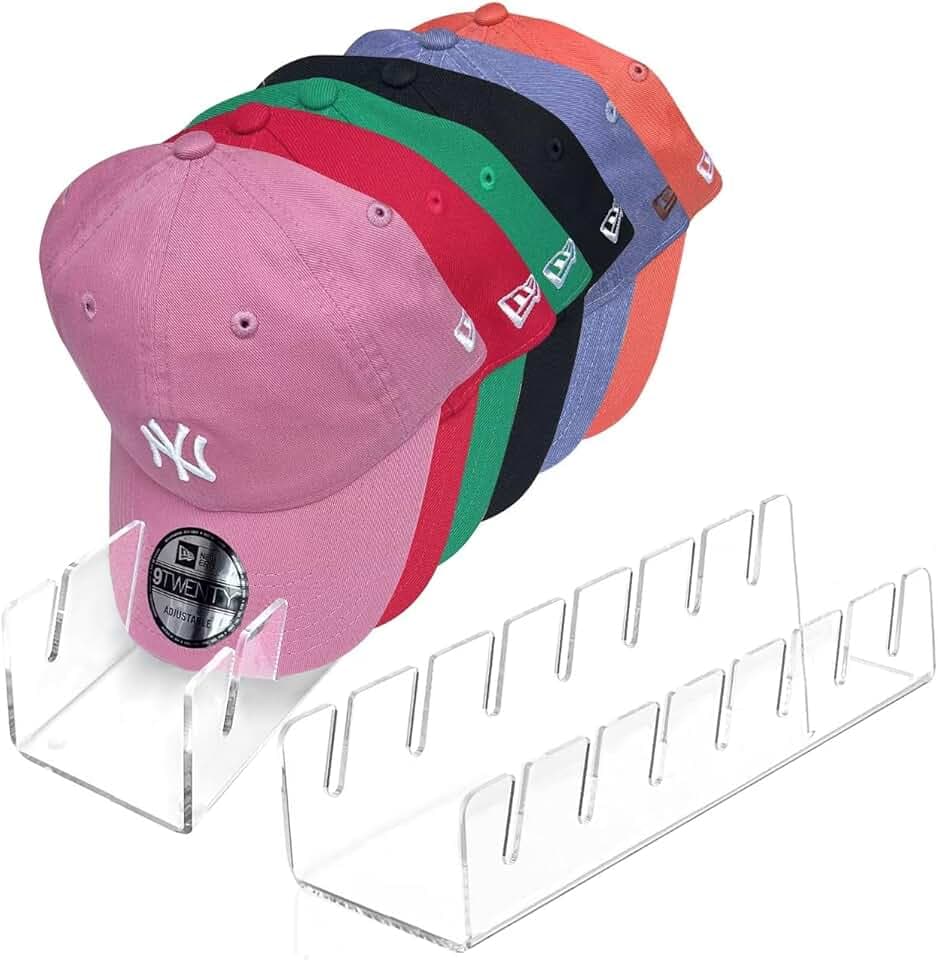 Hat Stand for Baseball Caps, Hat Organizer, 2 Pcs No Install Acrylic Hat Organizer for 14 Baseball Caps, Hat Racks for Caps Display and Organizer for Bedroom, Closet, Dresser, Office