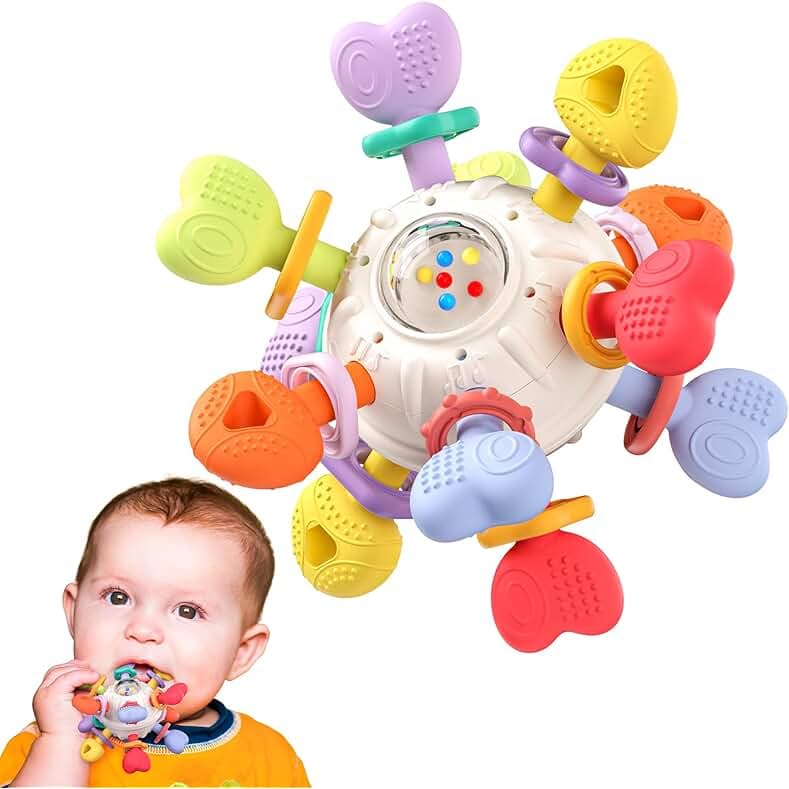 Baby Teething & Rattle Toys – Safe, Multi-Functional BPA-Free Silicone Sensory Learning Toys for Infant 0-12 Months–Teething Relief & Fun Play – Perfect Baby Gift for Boys & Girls
