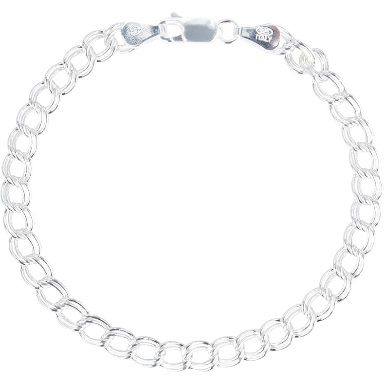 PORI JEWELERS 925 Sterling Silver Italian Charm Link Chain Bracelet for Men and Women