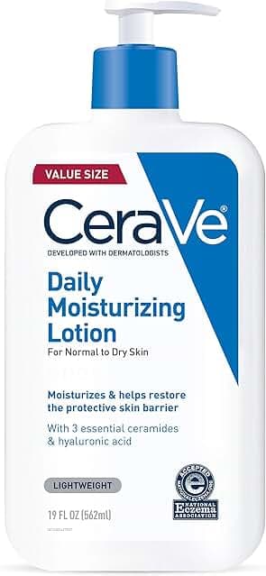 CeraVe Daily Moisturizing Lotion for Dry Skin, Body Lotion & Face Moisturizer with Hyaluronic Acid and Ceramides, Daily Moisturizer, Fragrance Free, Oil-Free, 19 Ounce