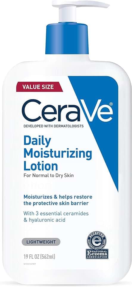 CeraVe Daily Moisturizing Lotion for Dry Skin, Body Lotion & Face Moisturizer with Hyaluronic Acid and Ceramides, Daily Moisturizer, Fragrance Free, Oil-Free, 19 Ounce