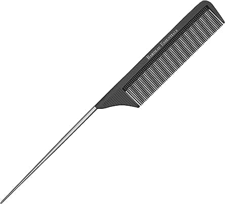 Professional 8.8 Inch Tail Comb - Black Carbon Fiber And Stainless Steel Pintail - Anti Static And Heat Resistant Teasing Lightweight Comb For All Hair Types