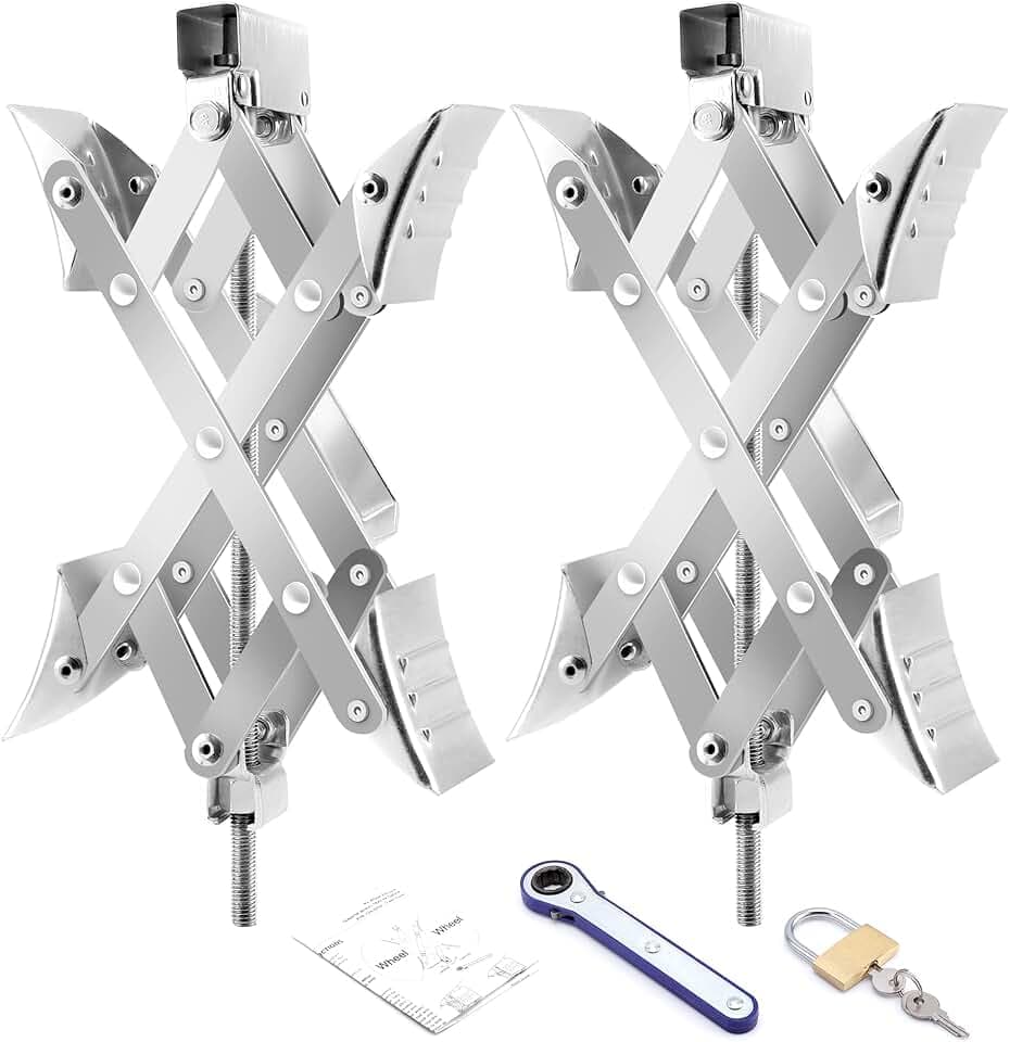 X-Shaped RV Wheel Chock Fit 3.25” to 10.5” Camper Wheel Chock Stabilizer Scissor with Accessories Pair for Travel Trailer, Heavy Duty Tire Wheel Chock Scissor Locking X Chock, 2Pack