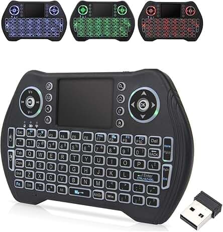 EASYTONE Backlit Mini Wireless Keyboard with Touchpad Mouse Combo Remote Control with Rechargeable Li-ion Battery and Multimedia Keys for Android TV Box HTPC PS3 Smart TV PC X-Box Linux Windows MacOS