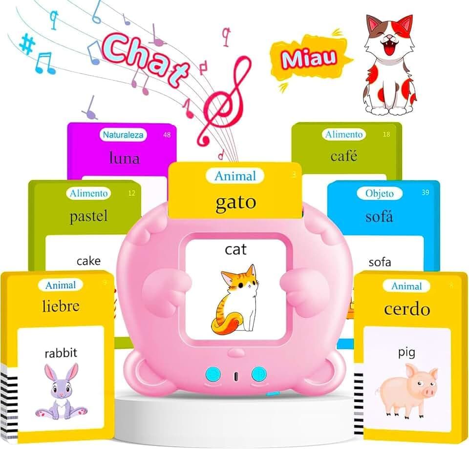 Spanish & English Talking Flash Cards for Toddler 1-6 Year Olds, Learning Montessori Toys with 224 Sight Words, Speech Therapy Toys, Children's Sensory Preschool Learning Educational Birthday Gifts