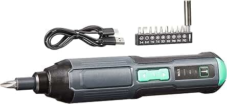 Amazon Basics by SKIL 4V Cordless Stick Screwdriver with 10-Piece Bit Set and USB Cable(Previously Denali brand)