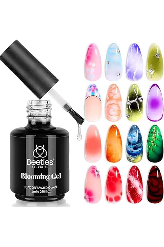Beetles Blooming Gel 15ml Clear Uv Led Blossom Gel Polish for Spreading Effect Marble Natural Stone Watercolor Floral Print Soak off Diy Nail Art Design Manicure Gift for Women