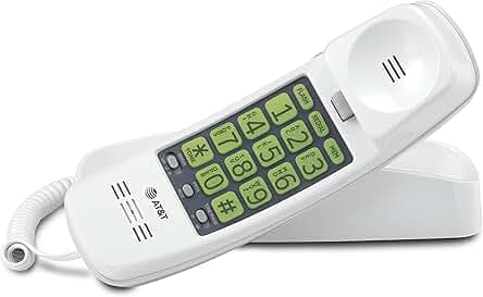 AT&T TRIMLINE 213 Corded Home Phone with Extra Big Buttons & Visual Ringer. No AC Power Required, Improved Easy-Wall-Mount, Lighted Keypad, 10 Speed Dial Keys, Volume Control, Senior Friendly. White
