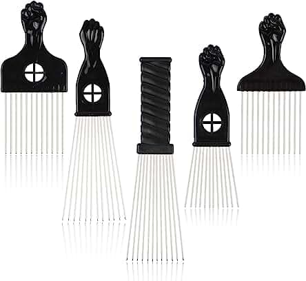 5 Pcs Afro Comb Metal African American Pick Comb Hairdressing Styling Tool Hair Pick for Hair Styling black