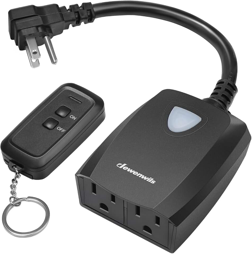 DEWENWILS Outdoor Wireless Remote Control Outlet Power Strip Weatherproof, Expandable Indoor Outdoor Electrical Plug in Light Switch, 15 A, 7-Inch Extension Cord, 100 FT Range, ETL Listed