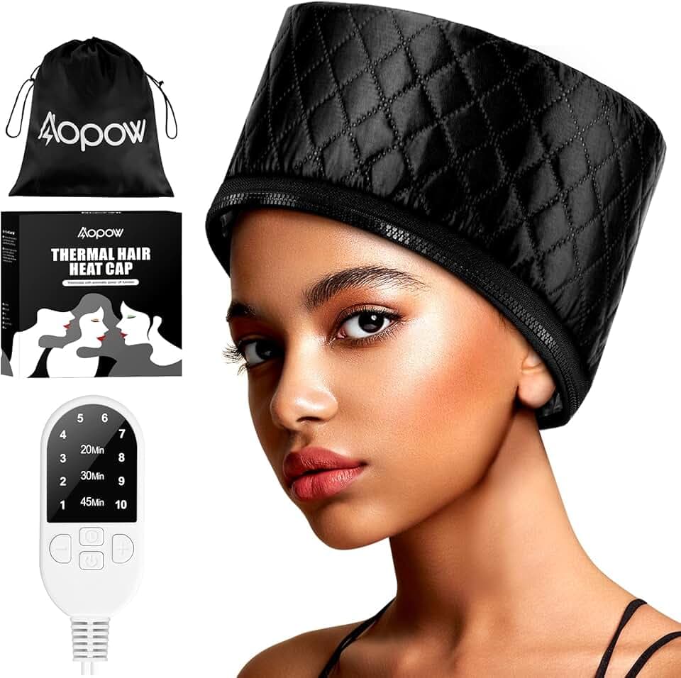 Heat Cap for Deep Conditioning: 10-Level Heats Up Quickly 3 Time Settings Hair Steamer for Natural Hair Home Use Thermal Steam Cap for Black Hair Portable Heating Caps