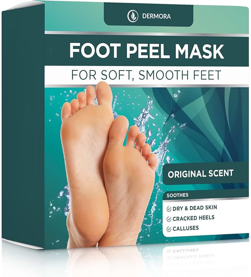 DERMORA Foot Peel Mask - 2 Pack of Regular Size Skin Exfoliating Foot Masks for Dry, Cracked Feet, Callus, Dead Skin Remover for Baby Soft Feet, Original Scent