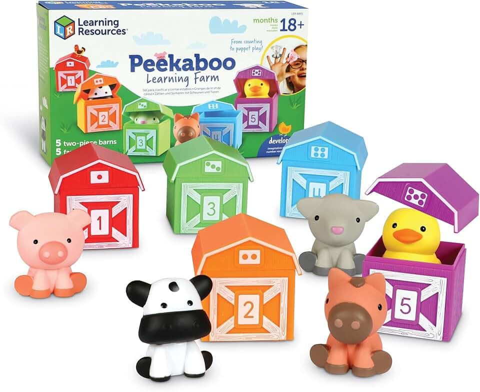 Learning Resources Peekaboo Learning Farm - 10 Pieces, Ages 18+ Months Toddler Learning Toys, Counting and Sorting Toys, Farm Animals Toys, Easter Basket Stuffers​