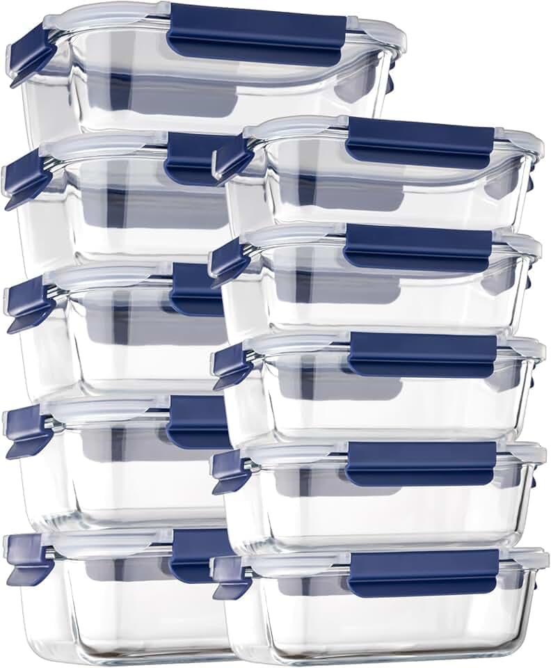 Glass Food Storage Containers with Lids Airtight, 10 Pack Meal Prep Containers, Bpa-free Lid Glass Lunch Box