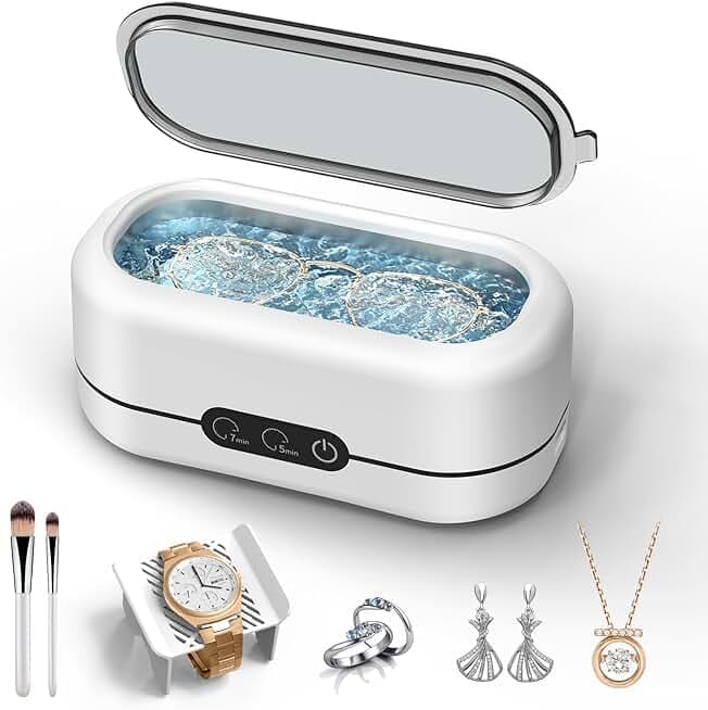 Ultrasonic Jewelry Cleaner, 48KHz Ultrasonic Cleaner Machine for Jewelry, Eyeglasses, Rings, Watch Strap, Dentures- Dual Cleaning Modes, 304 Stainless Steel Tank