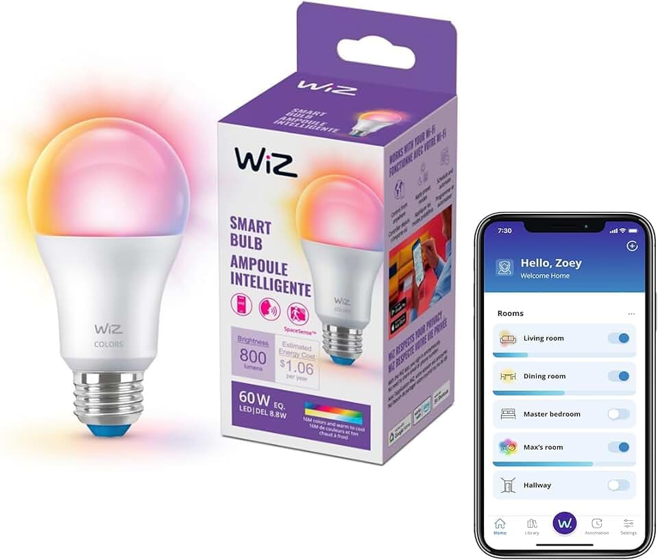 WiZ Connected 60W A19 LED Smart Light Bulbs - Connects to Your Wi-Fi - E26 Smart Bulb - Control with Voice or App + Activate with Motion - Matter Compatible - 1 Pack