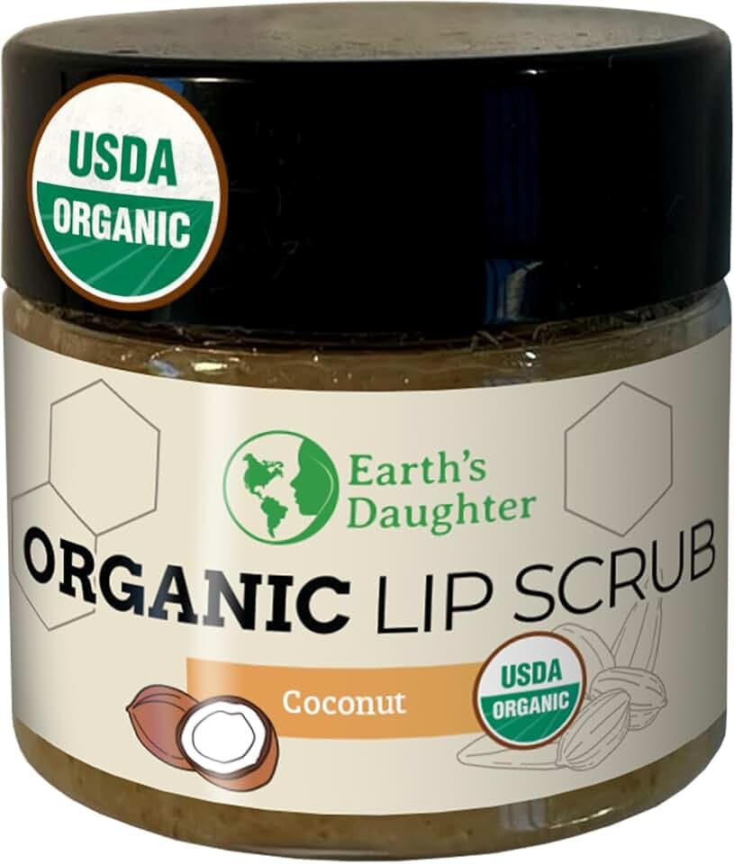 Earth's Daughter Organic Coconut Lip Scrub 0.7 oz - USDA Organic, Fair Trade, Sugar, Jojoba Oil, Beeswax, Coconut Oil, Calendula Extract