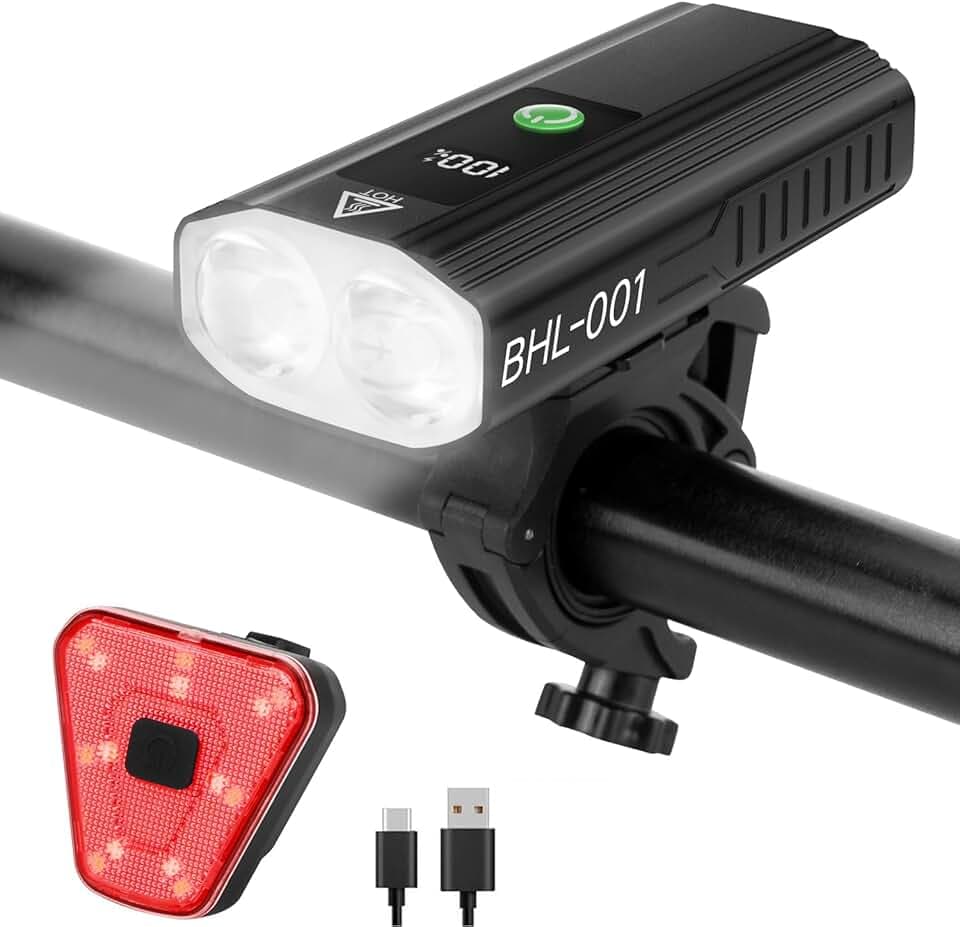 Bike Lights for Night Riding, 2000 High Lumens Super Bright LED Headlight and Back Taillight Set, 5+5 Modes USB-C Rechargeable Waterproof Bicycle Light Front and Rear for Road Mountain Urban Cycling