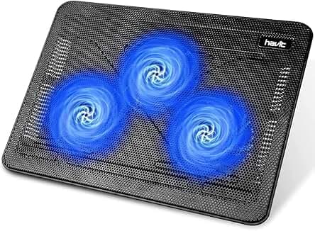 havit HV-F2056 15.6"-17" Laptop Cooler Cooling Pad - Slim Portable USB Powered (3 Fans), Black/Blue