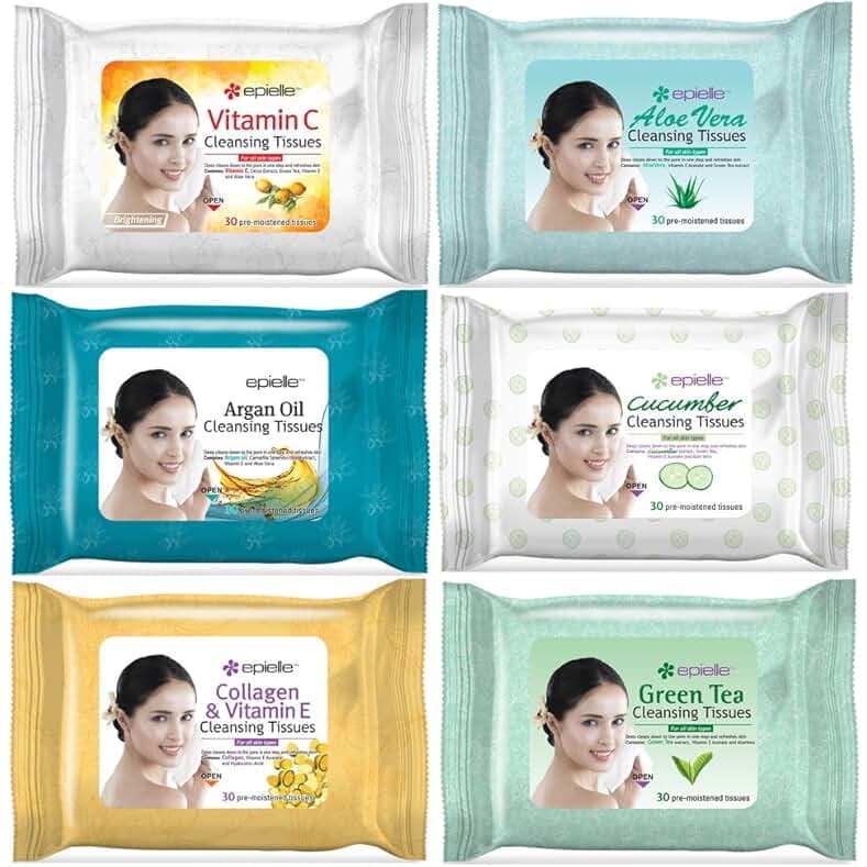 Epielle Makeup Remover Wipes, Remove Dirt, Oil, Waterproof Mascara, Gentle Daily Facial Cleanser Towelettes withVitamin C, Aloe Vera & Collagen, Vegan & Cruelty-Free, 30 Count (Pack of 6)