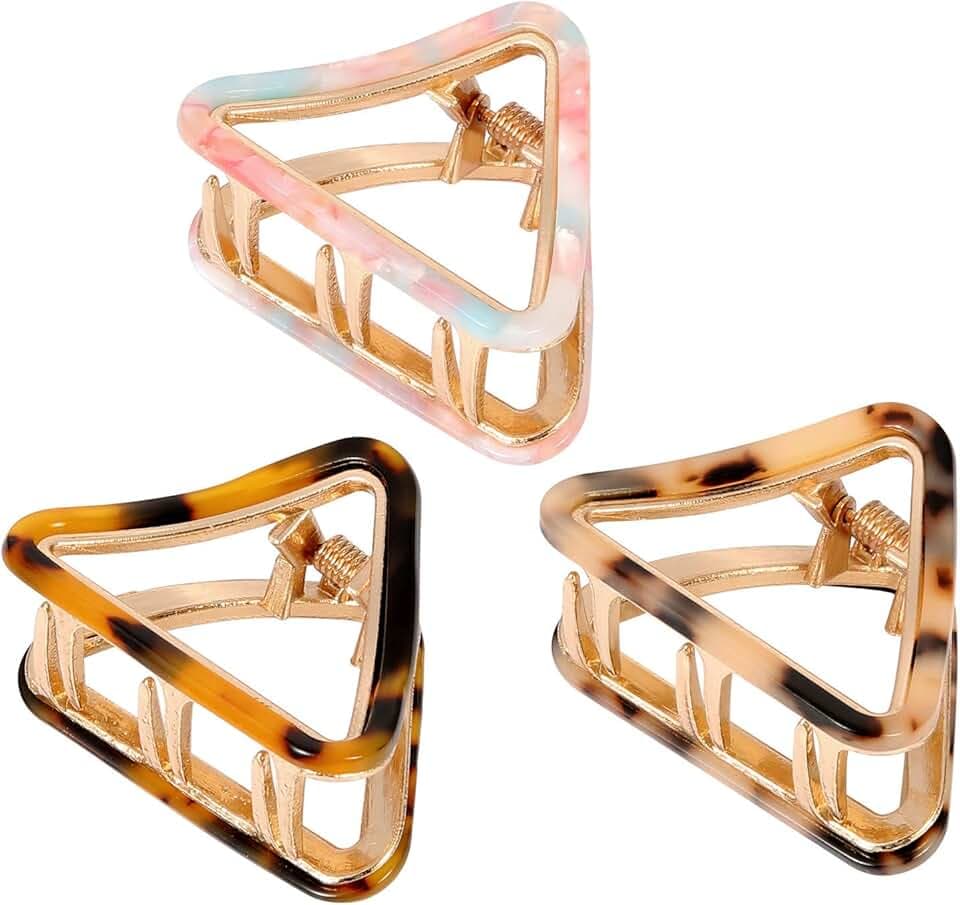 Cobahom 3 Pack Small Hair Claw Clips 2 inch Acetate Hair Jaw Clips 3 Colors Set Fashion Hollow Triangle Hair Clips for Women Girls, 1 Pink and 2 Tortoiseshell