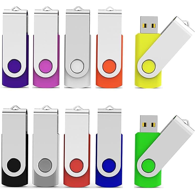 Aiibe 10 Pieces 32GB USB Flash Drive 10 Pack USB 2.0 Memory Stick Thumbdrives (Mix Colors : Black Blue Red Green Orange White Yellow Pink Purple Silver)