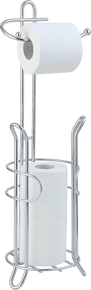 SunnyPoint Freestanding Toilet Paper Holder with Storage – Holds 3 Spare Rolls, Heavy-Duty Steel, Chrome Finish, Easy Assembly, Space-Saving Bathroom Organizer