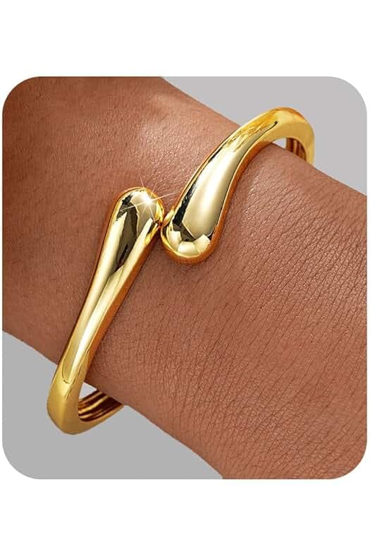 Gold Bangle Bracelets for Women Teens Trendy Chunky Adjustable Twist Cuff Bracelet Jewelry Gifts