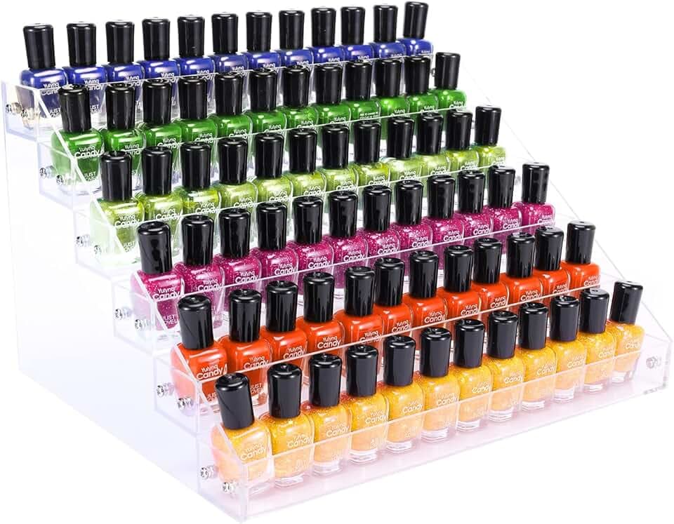 Acrylic Nail Polish Organizer Rack, 6 Tier Holder Stand, Paint Rack Gel Nail Polish Shelf Display, Sunglass Organizer, Essential Oils Storage Shelf, Holds Up to 72 Bottles