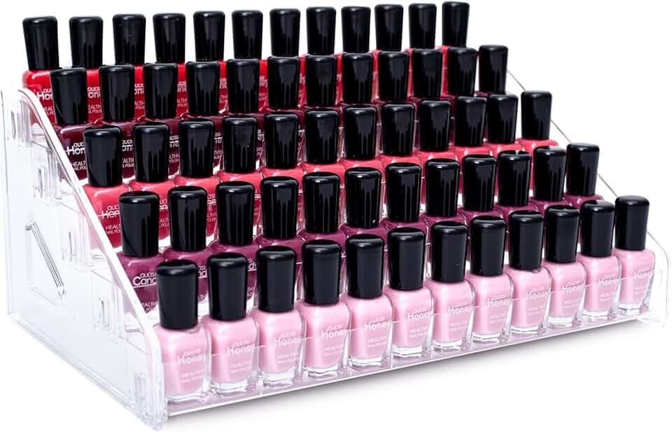 5-Tier Nail Polish & Sunglasses Organizer | Screwless Cosmetic Display Shelf for Makeup, Jewelry, Eyeglasses Storage | Non-Slip Bathroom Vanity Shelf for Essential Oils
