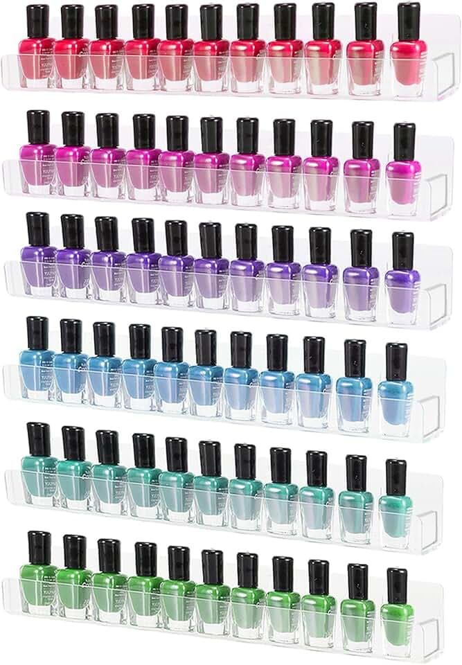 6 Packs Acrylic Nail Polish Rack Wall Mounted Shelf, Clear Nail Polish Wall Holder Display for Paint Perfume Essential Oils Organizer Holds up 54 to 96 Bottles, 15Inch