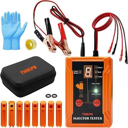 THIKPO Universal Fuel Injector Tester and Cleaner Tool Kit, DIY Cleaning Tool Kit, 8 Pulse Modes, 4 Wire Dual Channel for 2 Fuel Injectors, 8 Size Cleaning Adapters, 12V/5V Output Power