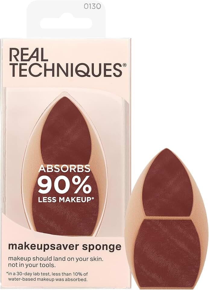 Real Techniques Makeupsaver Sponge, Makeup Blender Sponge For Liquid & Cream Formulations, Natural Finish & Reduces Makeup Waste, Targeted Application, Cruelty & Latex-Free, 1 Count