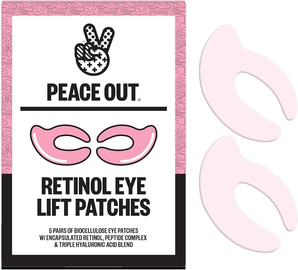 PEACE OUT Retinol Eye Lift Patches to Lift, Firm and Revitalize Tired Eyes, 360° Coverage Targets Fine Lines & Wrinkles, 5 Count