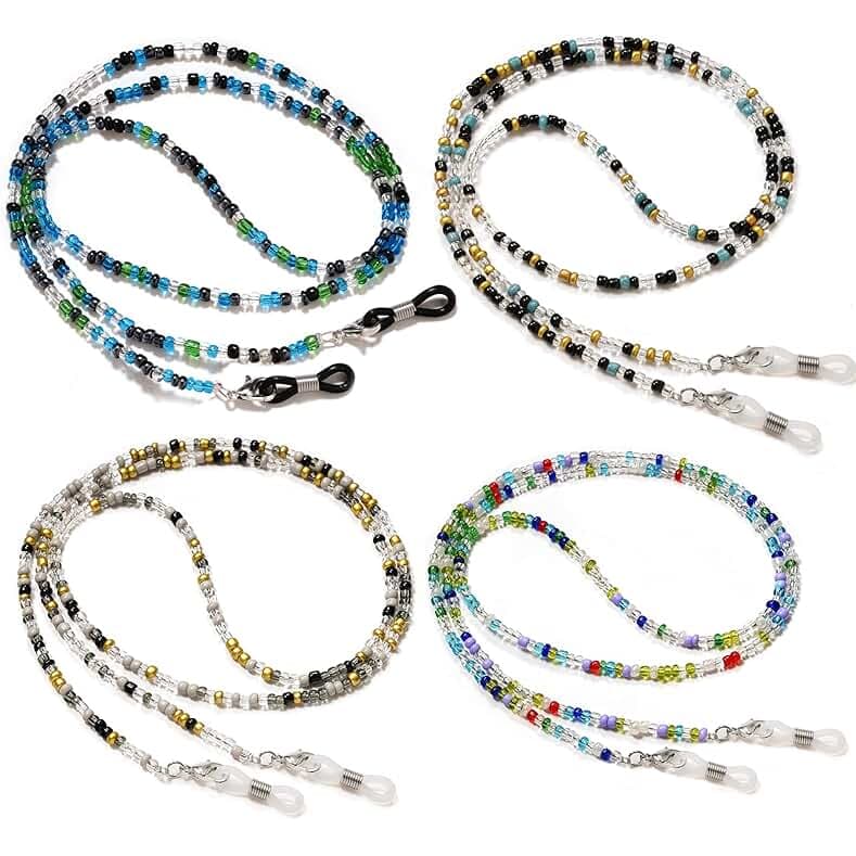 BILIONE 4Pcs Beaded Eyeglass Chains for Women & Girls, Sunglass Holder Strap Around Neck, Acrylic Glasses Hanger Keeper