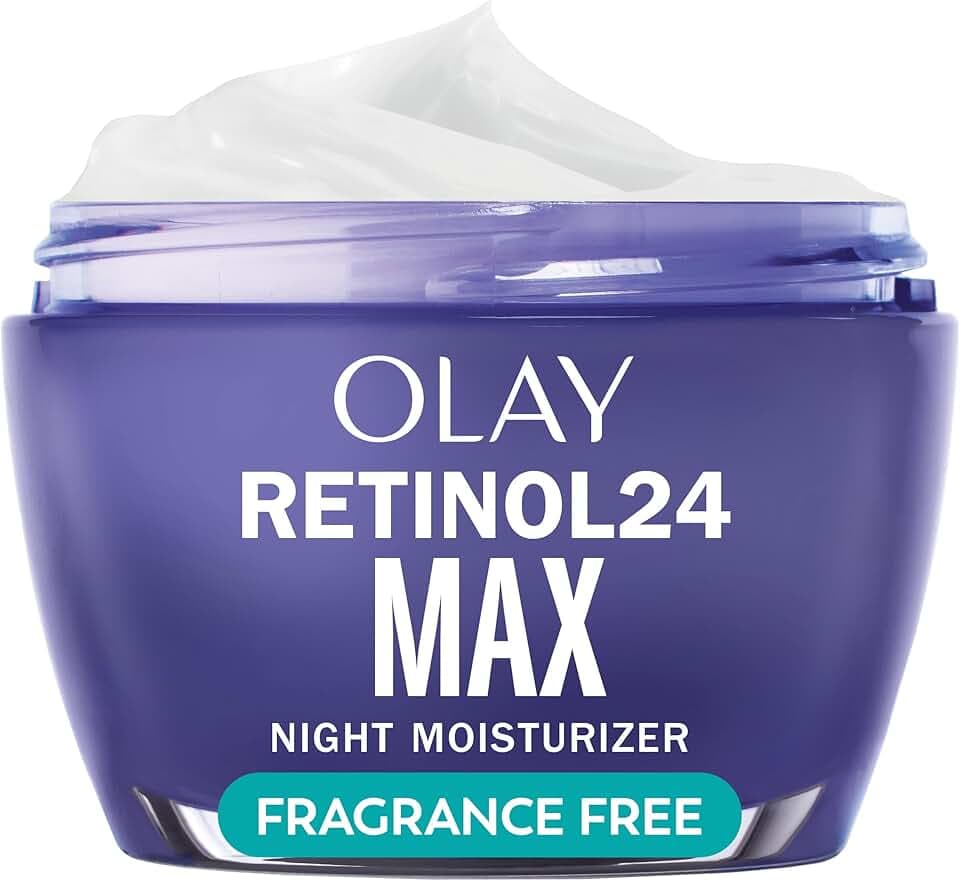 Olay Retinol Face Moisturizer, 24 MAX Anti-Aging Night Cream for Women, Fragrance-Free, Non Greasy - Anti-Wrinkle, Smooth Fine Lines, Tightening, Hydrating Skin Care - Peptides, Glycerin, 1.7 Oz