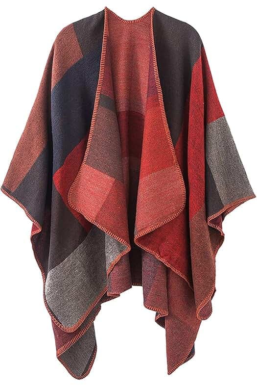 KirGiabo Women's Plaid Sweater Poncho Cape Coat Open Front Blanket Shawls and Wraps