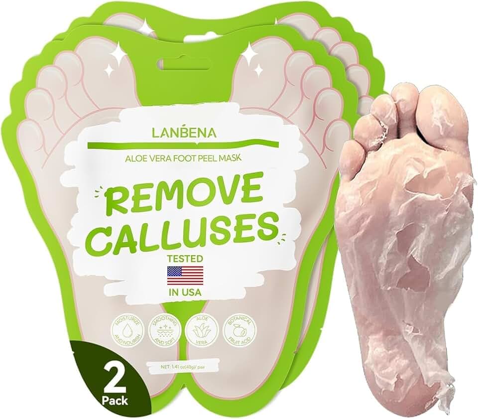 LANBENA Aloe Vera Foot Peeling Mask(2 Pairs), Foot Mask for Dry Cracked Feet, Exfoliator Peel Off Calluses Remove Dead Skin Callus Remover, Repair Rough Heels & Get a Baby Soft Feet for Men and Women