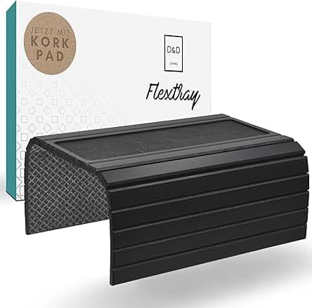 D&D Living® Sofa Tray - Flexible Couch Armrest Organizer with Anti-Slip Cork Pad | Sofa Tray with 18.5x13.4 inches, Sustainable Large Black Bamboo