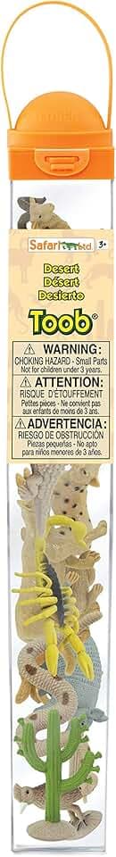Safari Ltd. Desert TOOB - Figurines of Horned Lizard, Cactus, Road Runner, Scorpion, Rattlesnake, Coyote, Bobcat, Armadillo, Mountain Lion - Educational Toy Figures For Boys, Girls & Kids Ages 3+