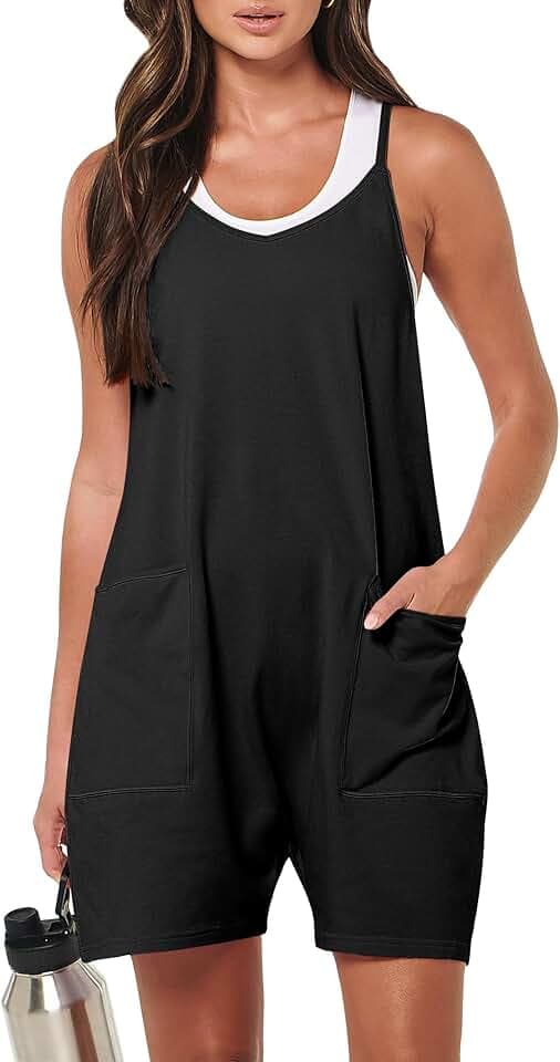 ANRABESS Womens Rompers Summer Casual Loose Sleeveless Overalls Spaghetti Strap Shorts Jumpsuit 2025 Beach Vacation Outfits