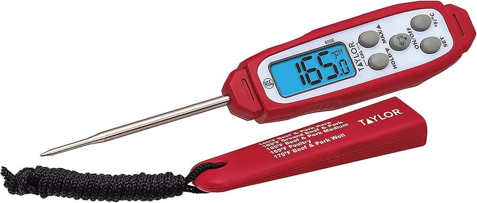 Taylor Digital Waterproof Thermometer with Bright Blue Backlight for Kitchen, Meat, Food, Grill, BBQ Cooking, Red, Standard,(806GW)