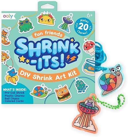 Ooly Shrink-Its 28 PC DIY Shrinking Art Kit That Creates Charms and Tags, Includes 20 Plastic Pre Cut Charms and More, No Mess Art for Kids, DIY Creative Activity, Ideal Party Favor - Fun Friends
