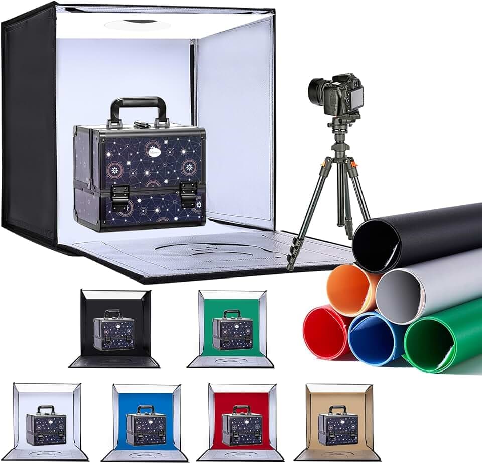 Light Box Photography 24"x24" with 120LED Lights and 6 Color Backdrops Photo Box with Lights, Foldable Light Box with Adjustable Brightness, 6000-6500K Dimmable Portable Picture Box Shooting