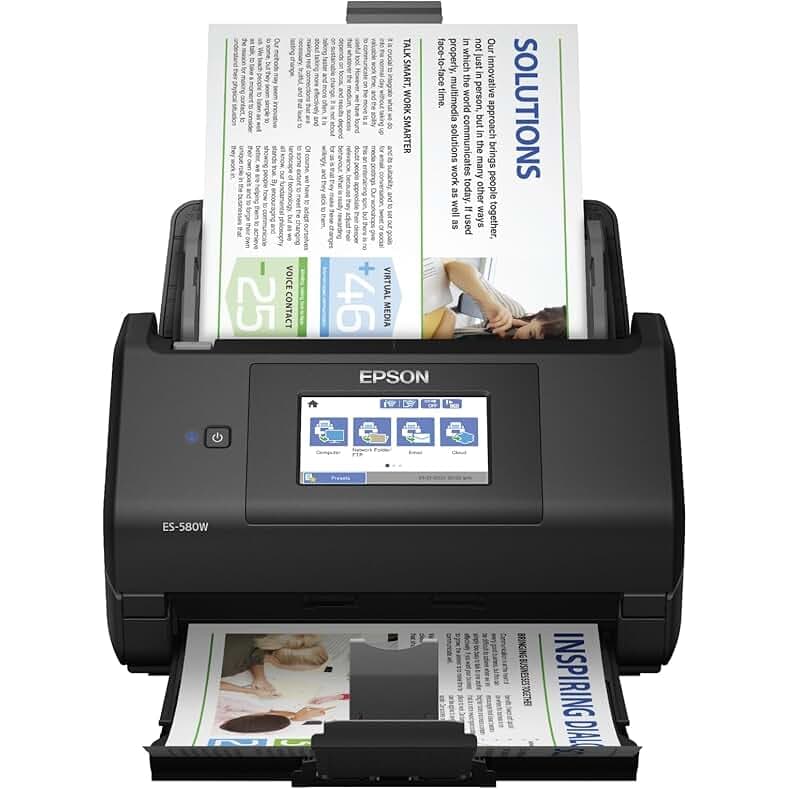 Epson Workforce ES-580W Wireless Color Duplex Desktop Document Scanner for PC and Mac with 100-sheet Auto Document Feeder (ADF) and Intuitive 4.3" Touchscreen