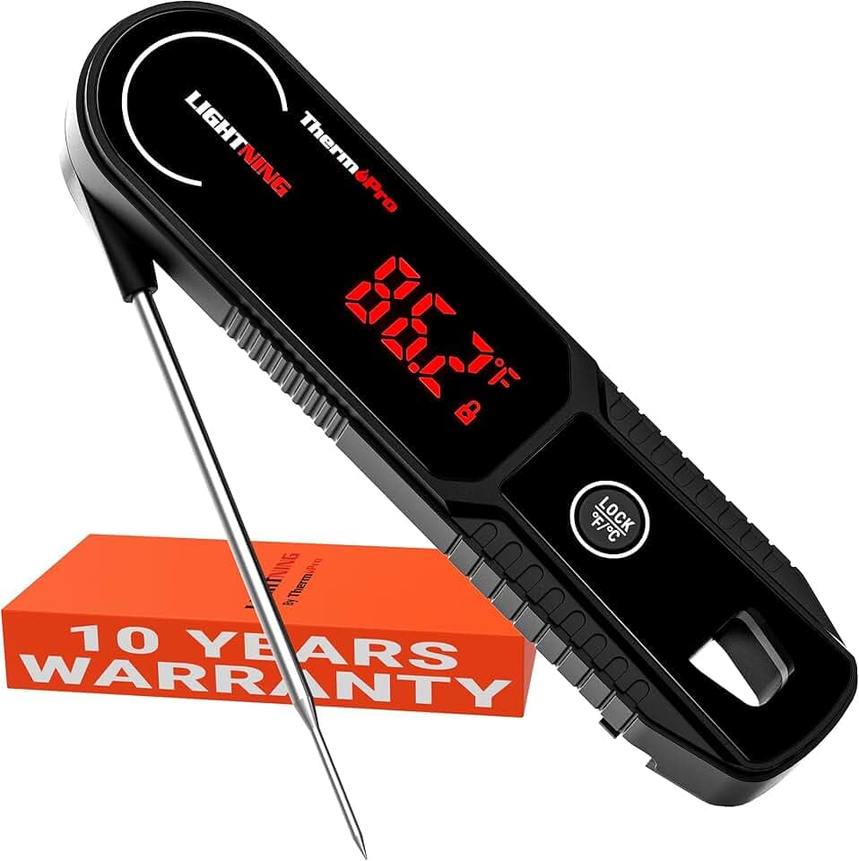 ThermoPro Lightning 1-Second Instant Read Meat Thermometer, Kitchen Food Thermometer with Auto Wake/Sleep/180° Rotating Display, Waterproof Cooking Thermometer for Oil Deep Fry Smoker BBQ Grill