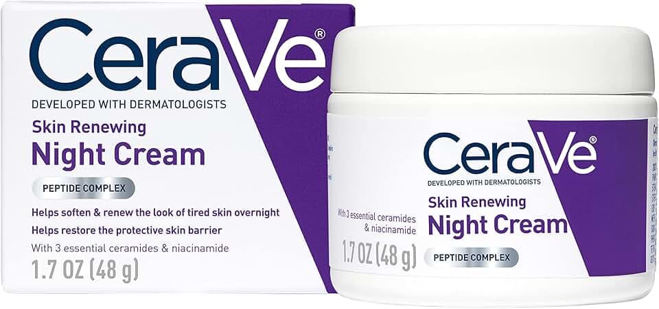 CeraVe Skin Renewing Night Cream, Niacinamide, Peptide Complex, and Hyaluronic Acid Moisturizer for Face, 1.7 Ounce, Packaging may Vary