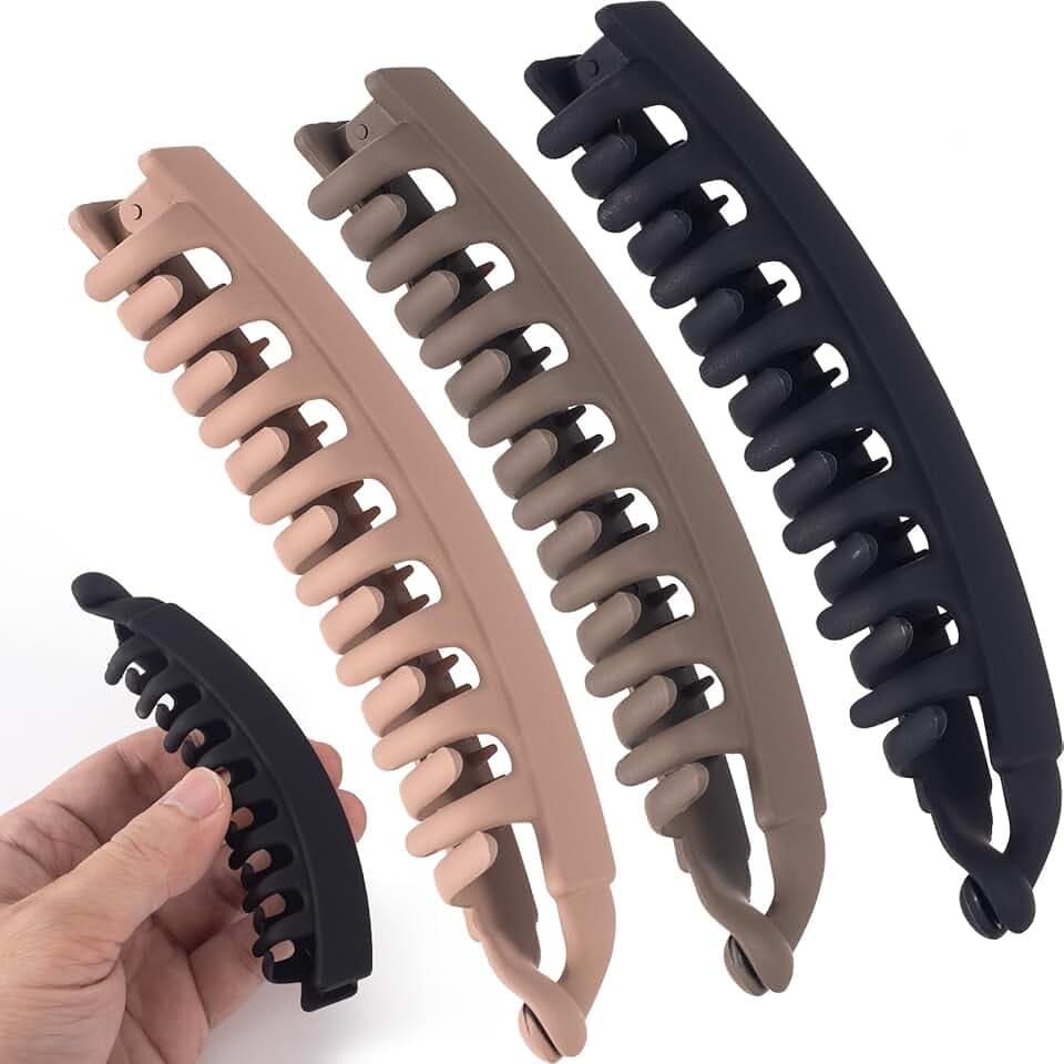 3pcs Banana Hair Clips, Non-Slip Large Hair Claws for Women, Classic Double Combs Hairpin Accessories for Thick Thin Fine Curly Straight Long Short Hairstyles- Black & Light Coffee & Coffee