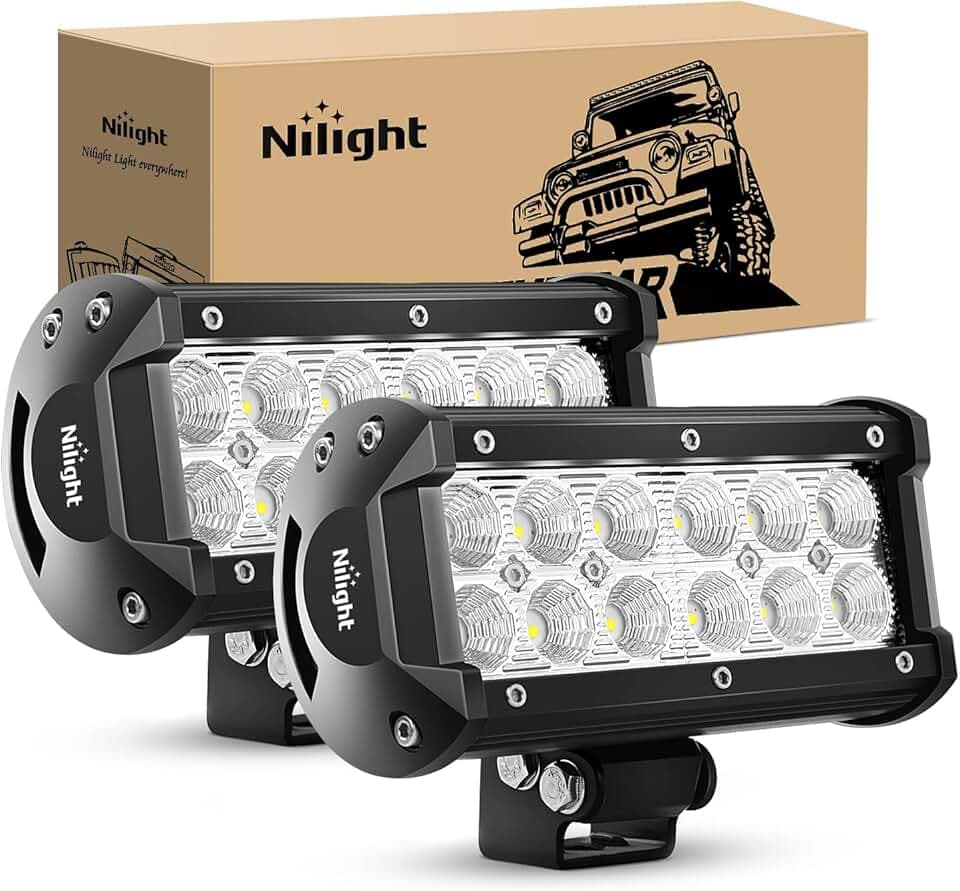 Nilight - 60002F-B Led Light Bar 2PCS 36w 6.5Inch Flood Led Off Road Lights Super Bright Driving Fog Light Boat Lights Driving Lights Led Work Light for Trucks, White