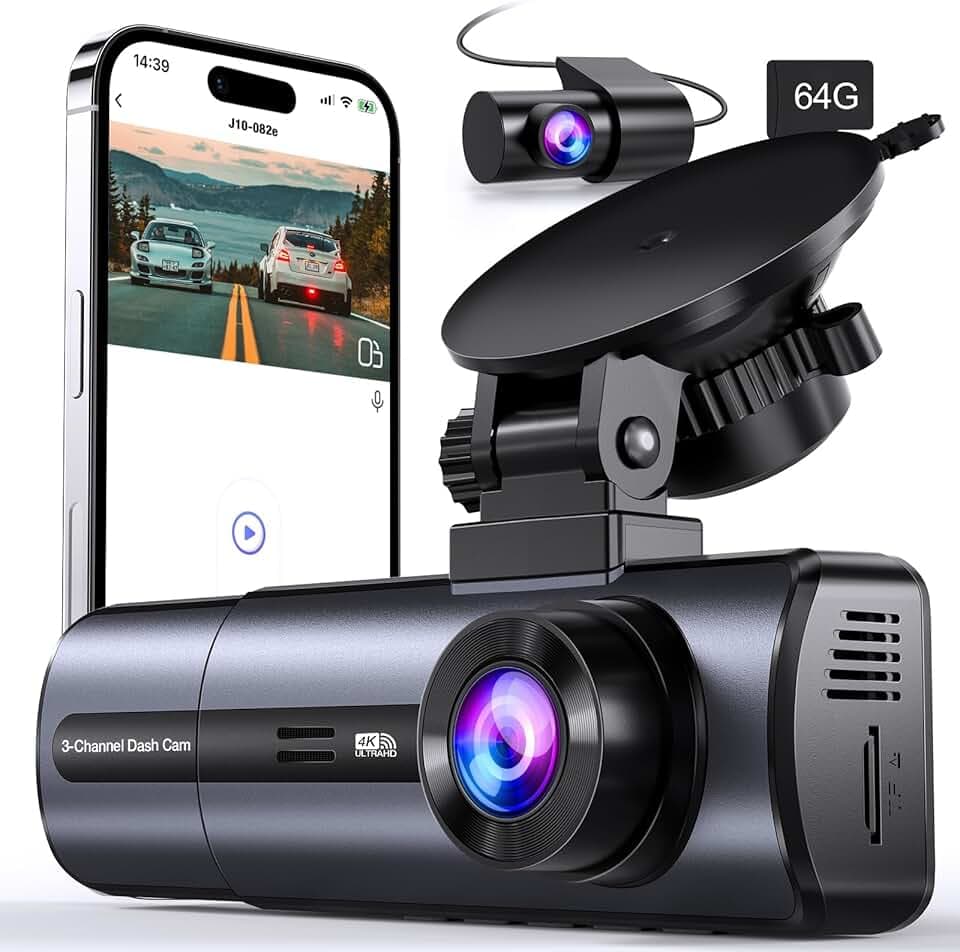 3 Channel 4K Dash Cam with 5GHz WiFi & APP Control